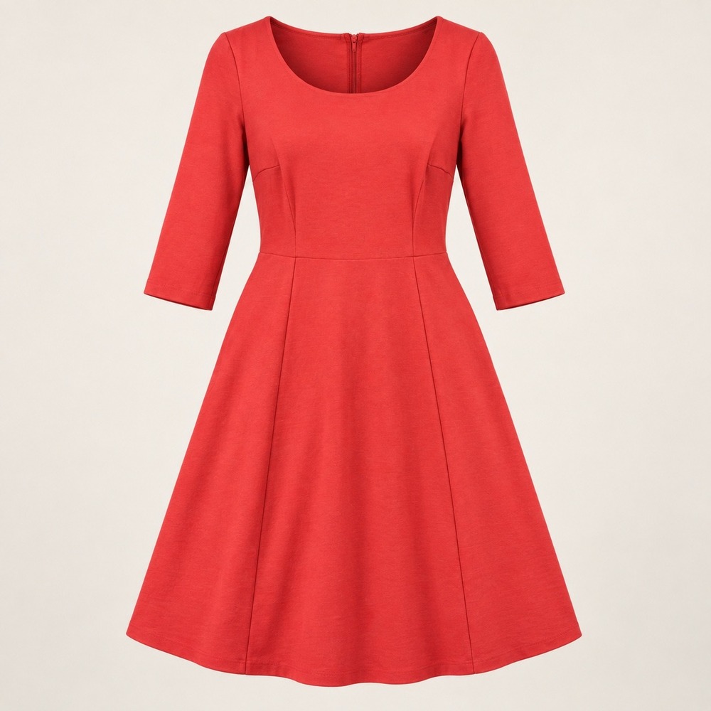 Boden Dress Womens 8 Red Fit Flare Pockets 3/4 Sleeve Preppy Career Workwear
